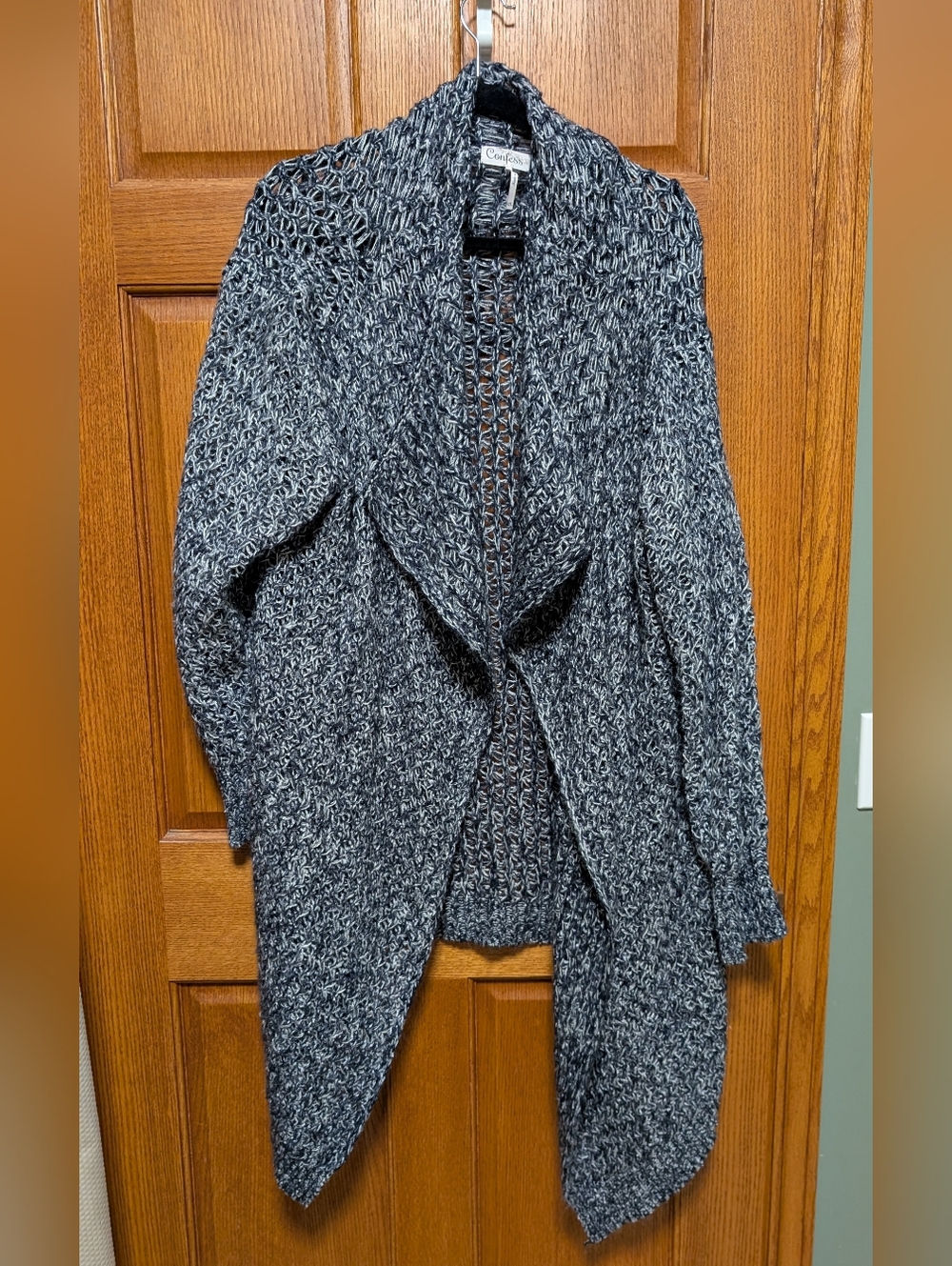 Confession Black/Blue & White Marled Open-Front Cardigan